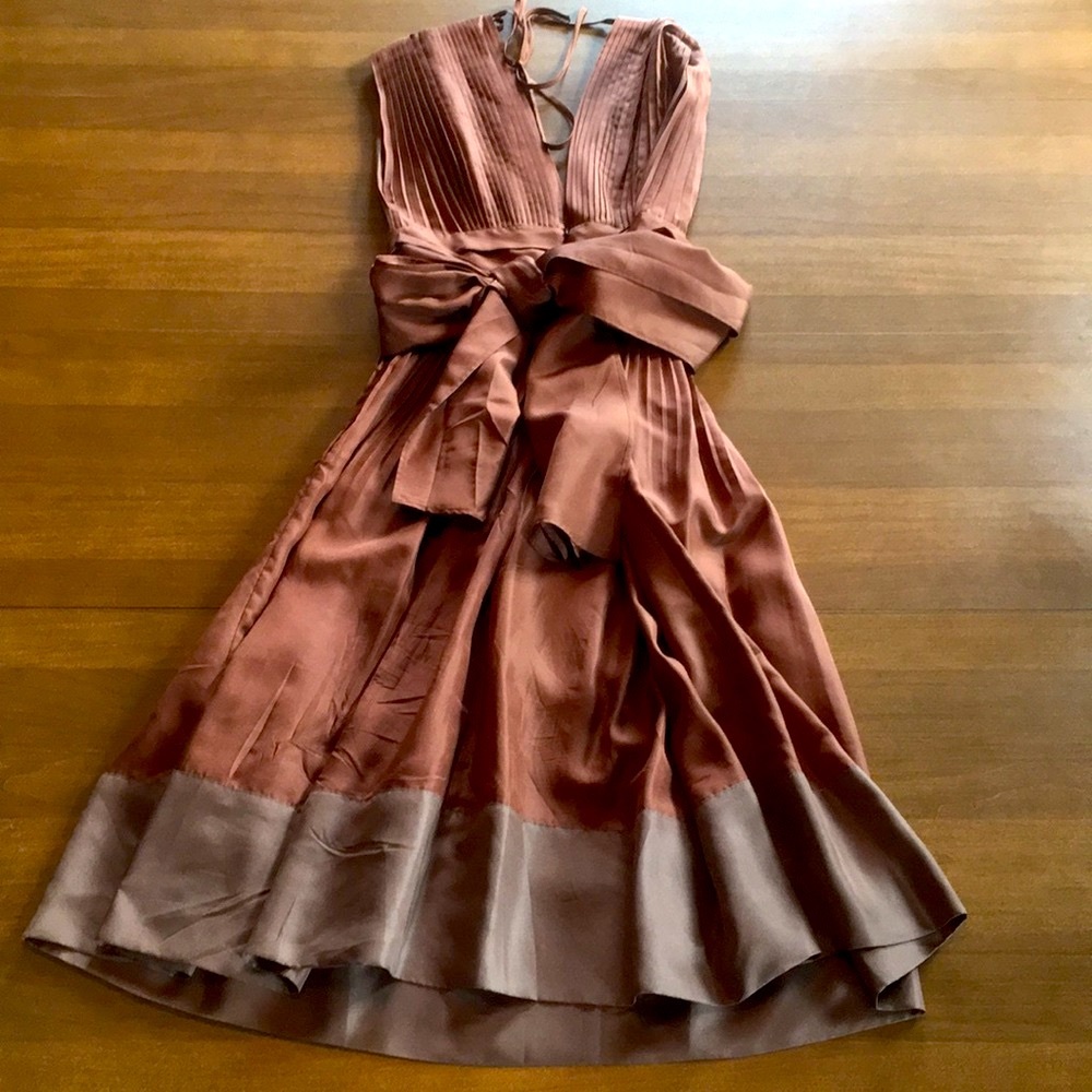 Vintage Y2K BCBGMaxAzria Silk dress pleating chocolate deep copper brown Marilyn